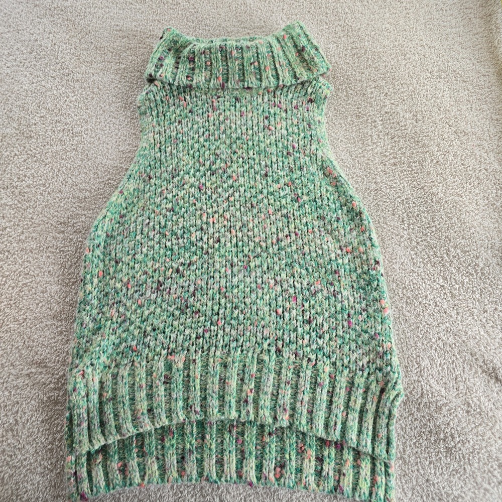 Free People Faye Sweater Vest Chunky-knit Exaggerated Turtleneck Green Boho Sz S